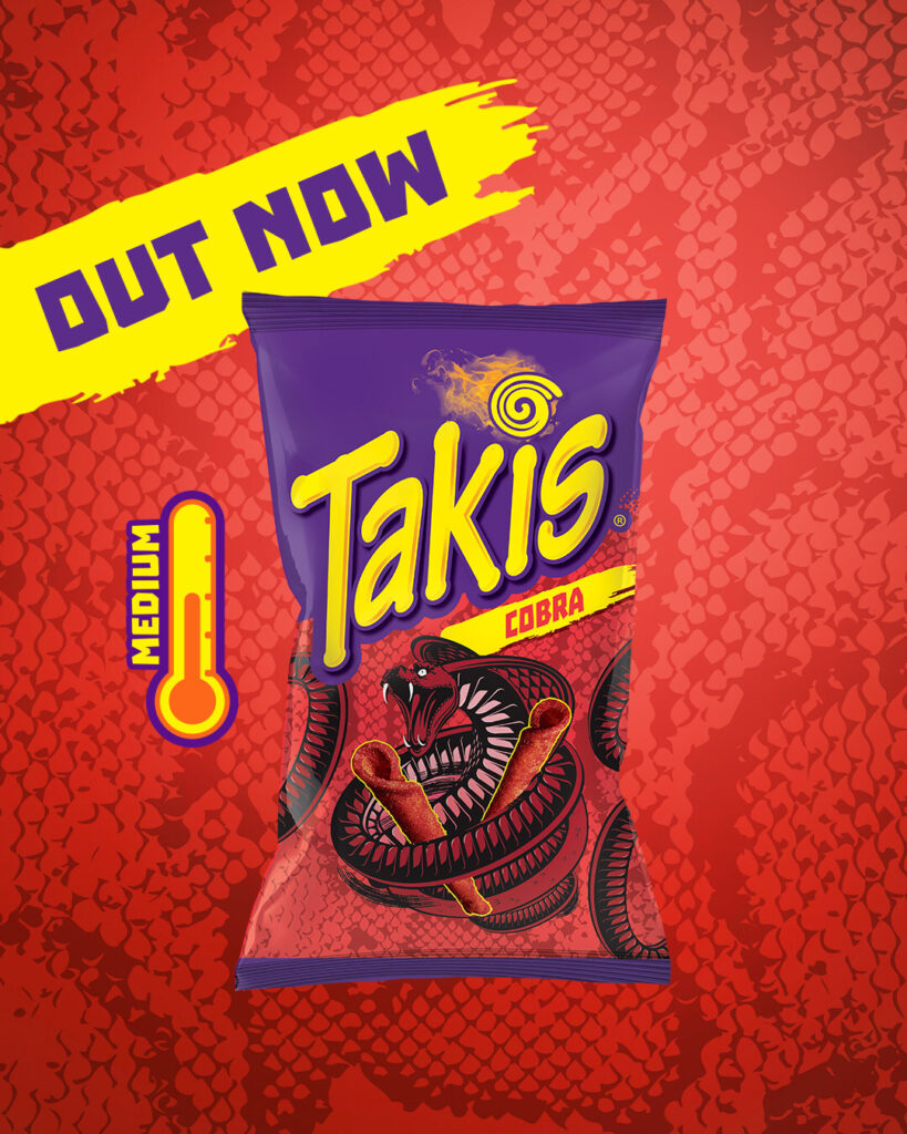 Barcel USA Takis Cobra is available exclusively at Kroger as of May 20 and at 7 Eleven starting Ju