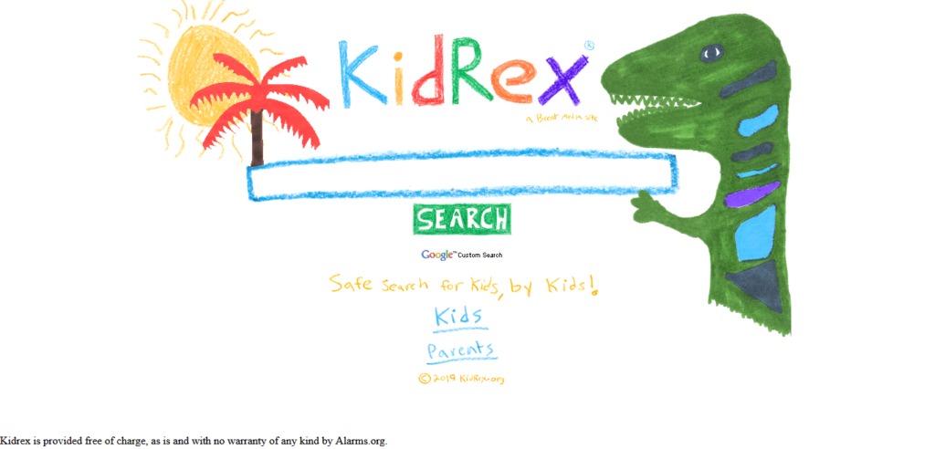 Kidrex safe search for kids homepage