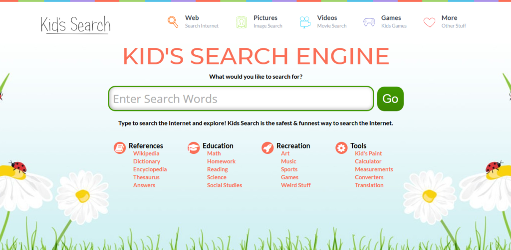 kid's search engine homepage