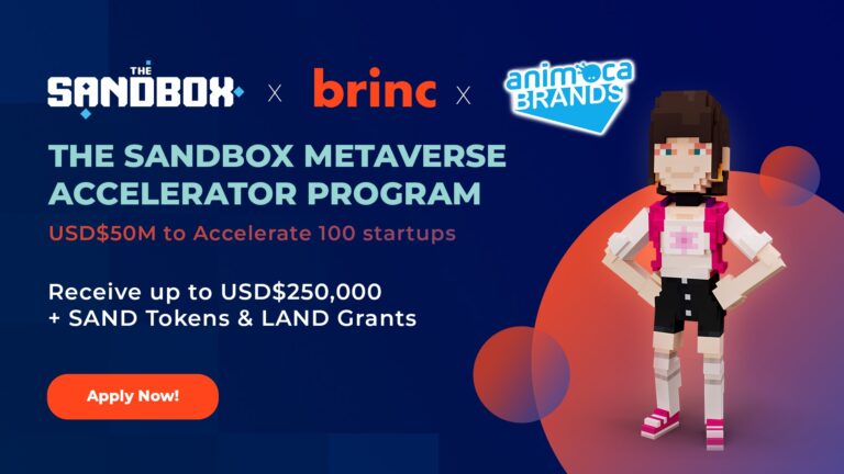 The Sandbox and Brinc makes US$50M available in its Open Metaverse Accelerator Program funding for 100 startups