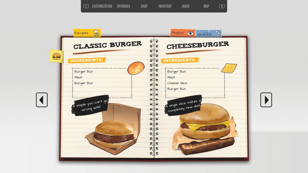 Foof Truck Simulator Recipe menu